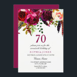 Pink Burgundy Boho Floral 70th Birthday Party Kaart<br><div class="desc">Roze en Bourgogne Boho Floral 70e verjaardag Boho chic burgundy Roze rode witte waterverf met een mooie hand beschilderde afbeelding van de waterverf</div>