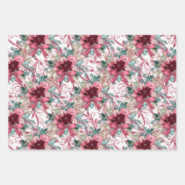 PINK BURGUNDY CHRISTMAS WATERVERF FLOWERS INPAKPAPIER VEL