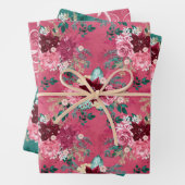 PINK BURGUNDY CHRISTMAS WATERVERF FLOWERS INPAKPAPIER VEL (In situ)