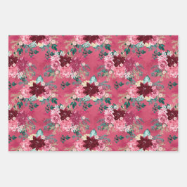 PINK BURGUNDY CHRISTMAS WATERVERF FLOWERS INPAKPAPIER VEL