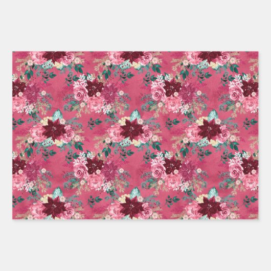 PINK BURGUNDY CHRISTMAS WATERVERF FLOWERS INPAKPAPIER VEL (Voorkant)