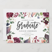 Pink burgundy floral afstuderen aankondigingskaart (Voorkant)