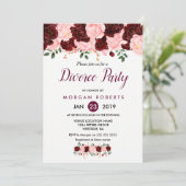 Pink & Burgundy Floral Divorce Party Uitnodiging (Staand voorkant)
