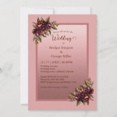 Pink Burgundy Floral Frame wedding Kaart (Voorkant)