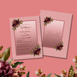 Pink Burgundy Floral Frame wedding Kaart