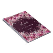 Pink burgundy floral glitter stofnaam notitieboek (Rechterzijde)