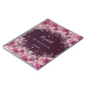 Pink burgundy floral glitter stofnaam notitieboek (Linkerzijde)
