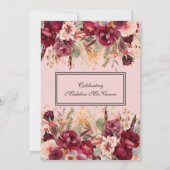 Pink Burgundy Floral Gold Glitter 60th Birthday Kaart (Achterkant)