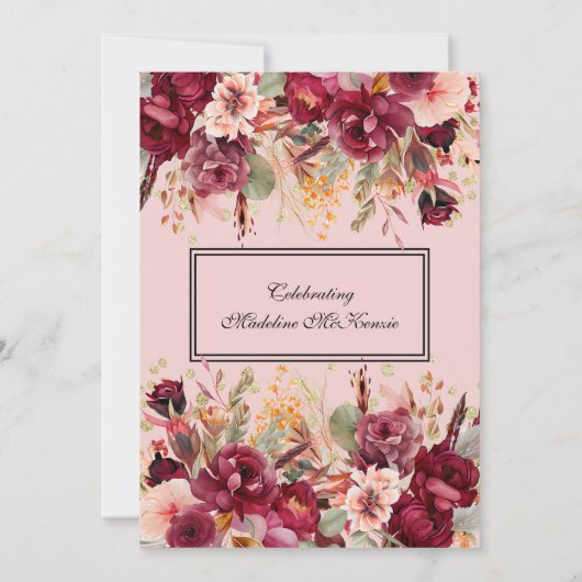 Pink Burgundy Floral Gold Glitter 60th Birthday Kaart (Achterkant)