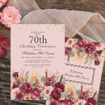 Pink Burgundy Floral Gold Glitter 70th Birthday Kaart<br><div class="desc">Elegant roze en Bourgogne waterverf floral and greenery 70e verjaardagsfeest met gouden glitter. Neem contact met mij op voor hulp bij aanpassingen of om aanvullende Zazzle-producten aan te vragen of te coördineren voor uw viering.</div>