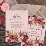 Pink Burgundy Floral Gold Glitter 80th Birthday Kaart<br><div class="desc">Elegant roze en Bourgogne waterverf floral and greenery 80th verjaardagsfeest met gouden glitter. Neem contact met mij op voor hulp bij aanpassingen of om aanvullende Zazzle-producten aan te vragen of te coördineren voor uw viering.</div>