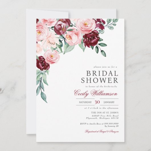 Pink Burgundy Floral Greenery Vrijgezellenfeest Kaart (Voorkant)