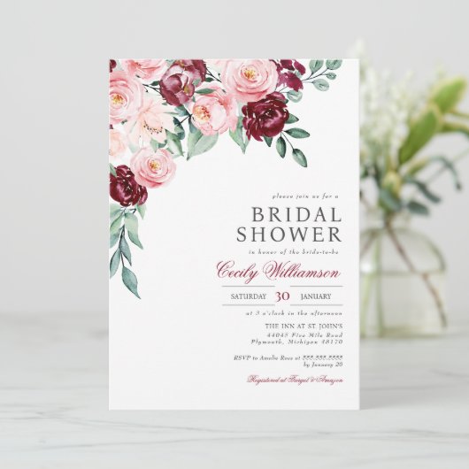 Pink Burgundy Floral Greenery Vrijgezellenfeest Kaart (Staand voorkant)