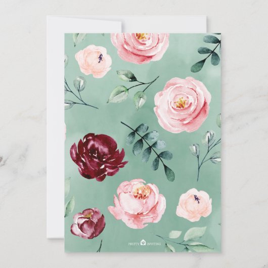 Pink Burgundy Floral Greenery Vrijgezellenfeest Kaart (Achterkant)