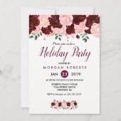 Pink & Burgundy Floral Holiday Party Kaart (Voorkant)