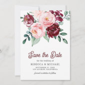 Pink Burgundy Floral Photo Wedding Save The Date (Voorkant)