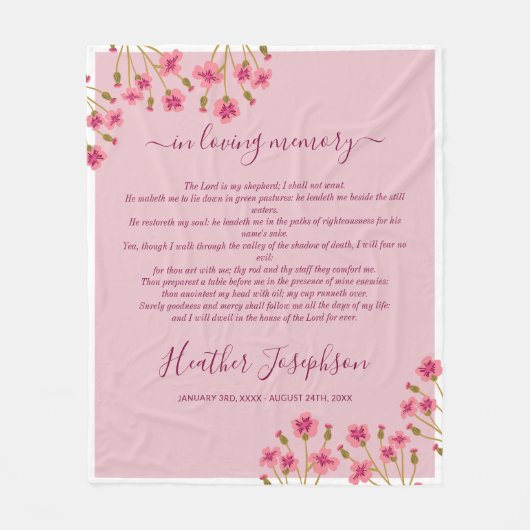 Pink Burgundy Floral Psalm Memorial Fleece Deken (Voorkant)