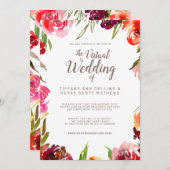 Pink Burgundy Floral Virtual Online Wedding Kaart (Voorkant / Achterkant)