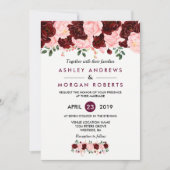 Pink & Burgundy Floral Waterverf Wedding Invite Kaart (Voorkant)