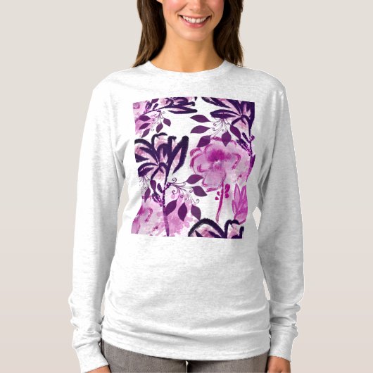 Pink Burgundy Flowers Botanisch Patroon T-shirt (Voorkant)
