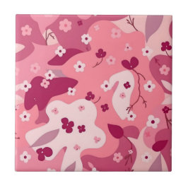 Pink Burgundy Flowery Camo Ceramic Tile Tegeltje