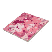 Pink Burgundy Flowery Camo Ceramic Tile Tegeltje (Zijkant)