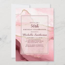 Pink Burgundy Gold Marble Agate 50th Birthday Kaart