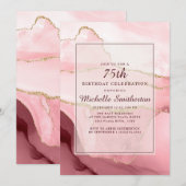 Pink Burgundy Gold Marble Agate 75th Birthday Kaart (Voorkant / Achterkant)