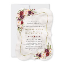 Pink Burgundy Marsala Floral Gold Marble Wedding