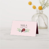 Pink Burgundy Marsala Waterverf Floral Plaatskaartje (Achterkant)