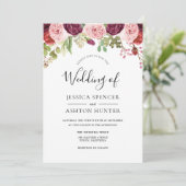 Pink Burgundy & Paarse Waterverf Floral Wedding Kaart (Staand voorkant)