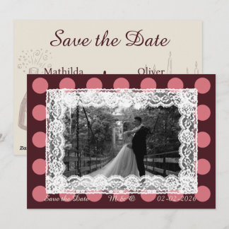 Pink &Burgundy Polka Dot Vintage Lace Invitation Kaart