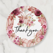 Pink Burgundy Pumpkin Floral Wedding Bedankjes Labels (Voorkant)