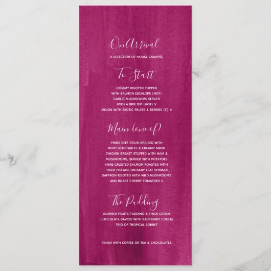 Pink burgundy red modern huwelijksmenu menu (Achterkant)