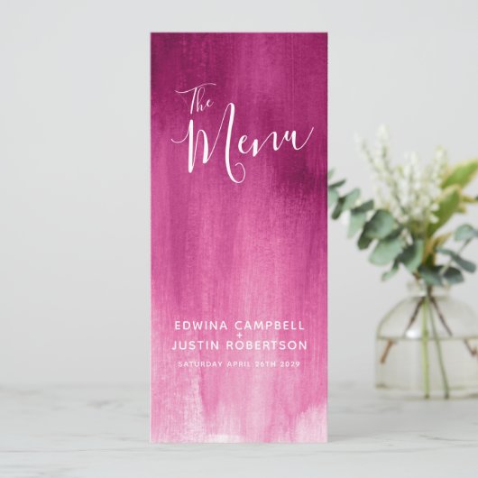 Pink burgundy red modern huwelijksmenu menu (Staand voorkant)