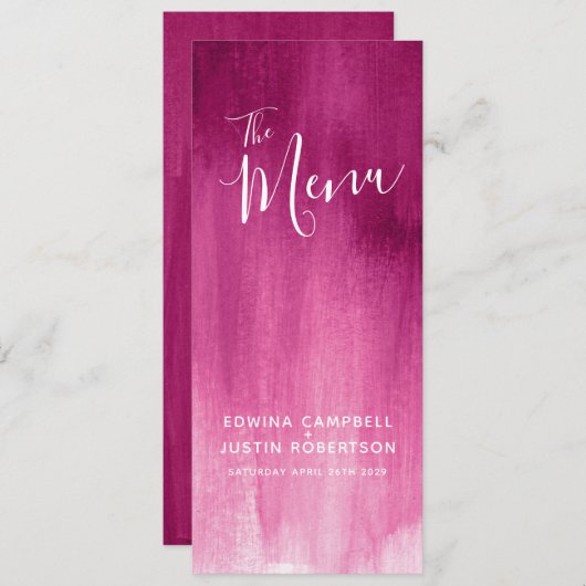 Pink burgundy red modern huwelijksmenu menu (Voorkant / Achterkant)