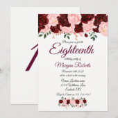 Pink Burgundy roos 18e verjaardag Uitnodiging (Voorkant / Achterkant)