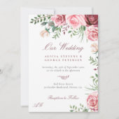 Pink burgundy rozen waterverf elegant bruiloft kaart (Voorkant)