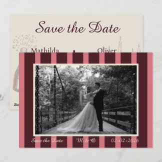 Pink &Burgundy Thin Stripe Invitation Kaart