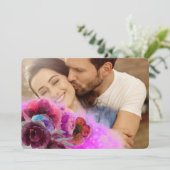 Pink Burgundy Waterverf Floral 2 Foto's bruiloft Kaart (Staand voorkant)