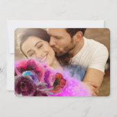 Pink Burgundy Waterverf Floral 2 Foto's bruiloft Kaart (Voorkant)