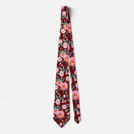 Pink Burgundy Waterverf Roos Pattern Weddenschap Stropdas