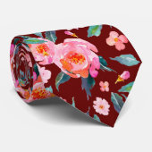 Pink Burgundy Waterverf Roos Pattern Weddenschap Stropdas (Opgerold)