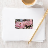 Pink Bus Beach Wall Art, Retro Van Print Californa Etiket (Insitu)