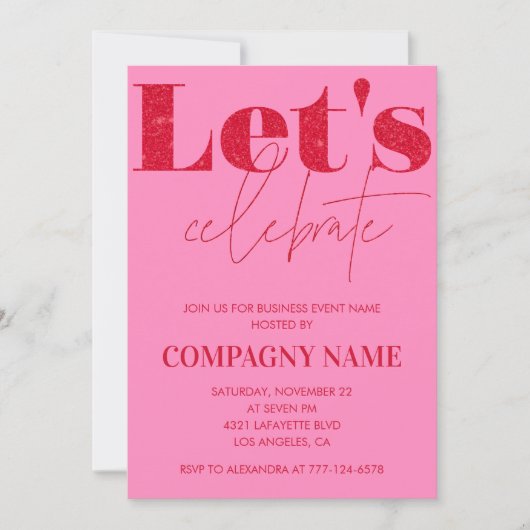 Pink Business-feestuitnodiging Laten we het vieren Kaart (Voorkant)