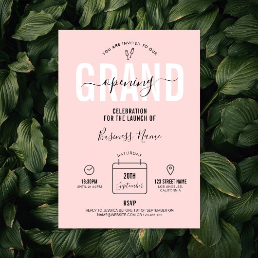 Pink Business Grand Opening Modern Elegant Kaart