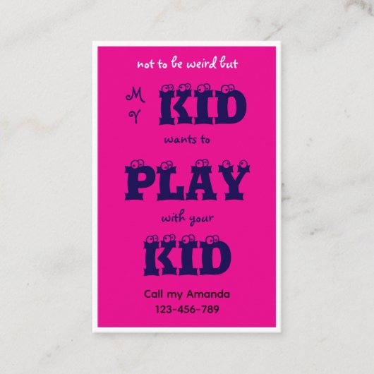Pink Business Kid's Playdate Card Visitekaartje (Voorkant)