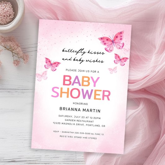 Pink Butterfies Baby shower Uitnodiging