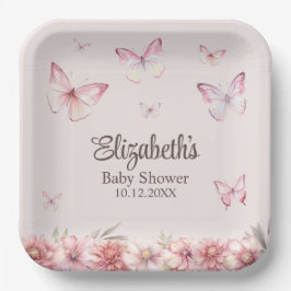 Pink Butterflies and Flowers Baby shower Papieren Bordje