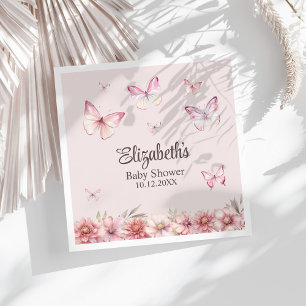Pink Butterflies and Flowers Baby shower Servet